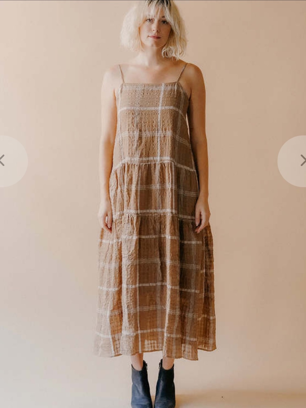 Tiered Checked Midi Sundress in Brown